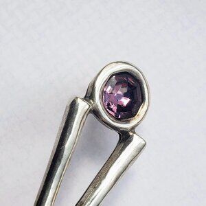 Uno De 50 Silver Plated Triangle Earrings with Purple Crystal